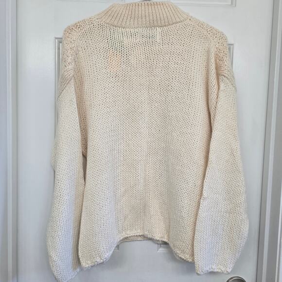 NWT Vintage Hand Knit Chunky Flower Cable Sweater L Cottage Boho Cream Grandma - Picture 3 of 10